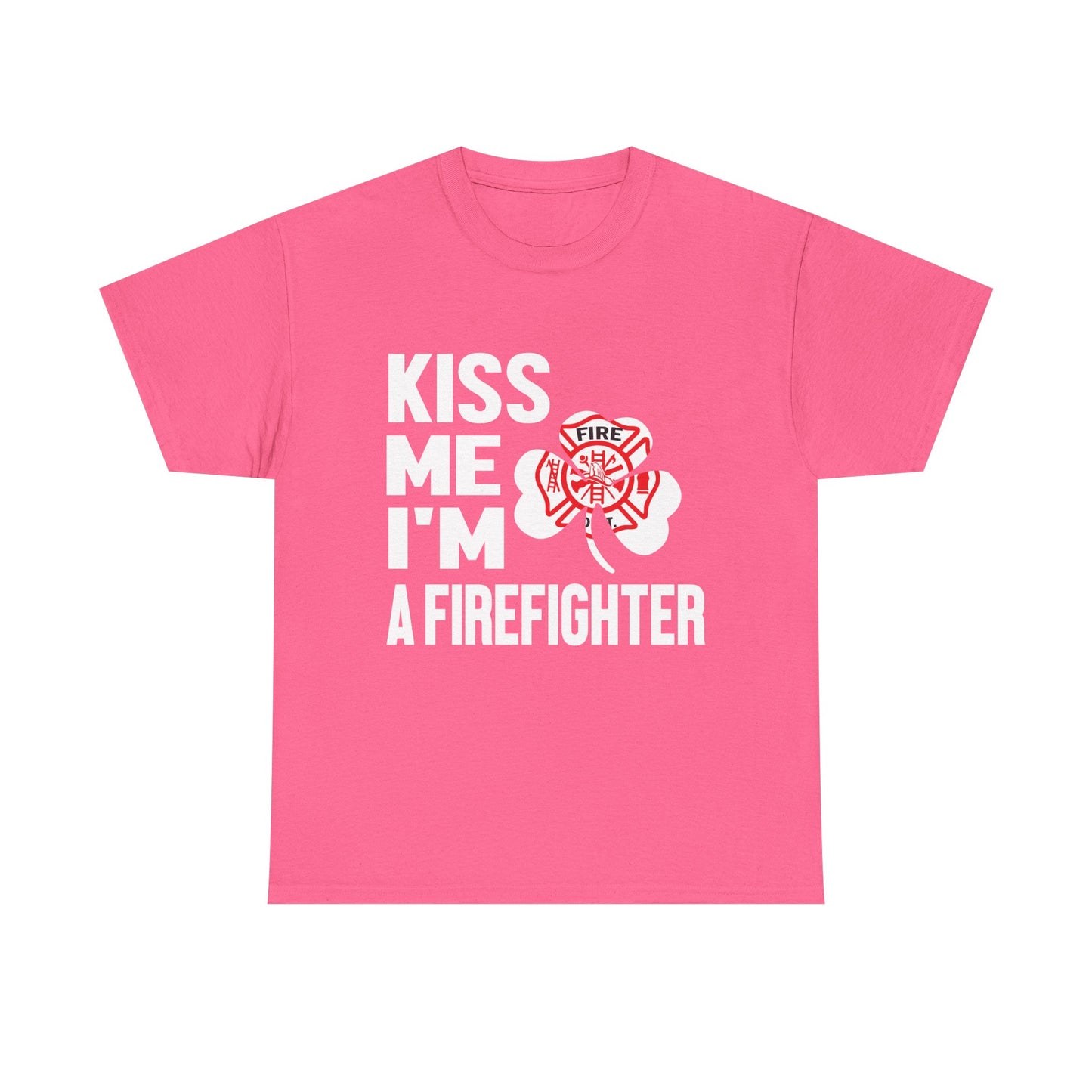 Kiss Me I'm Firefighter St.Paddys Day Unisex Heavy Cotton Tee