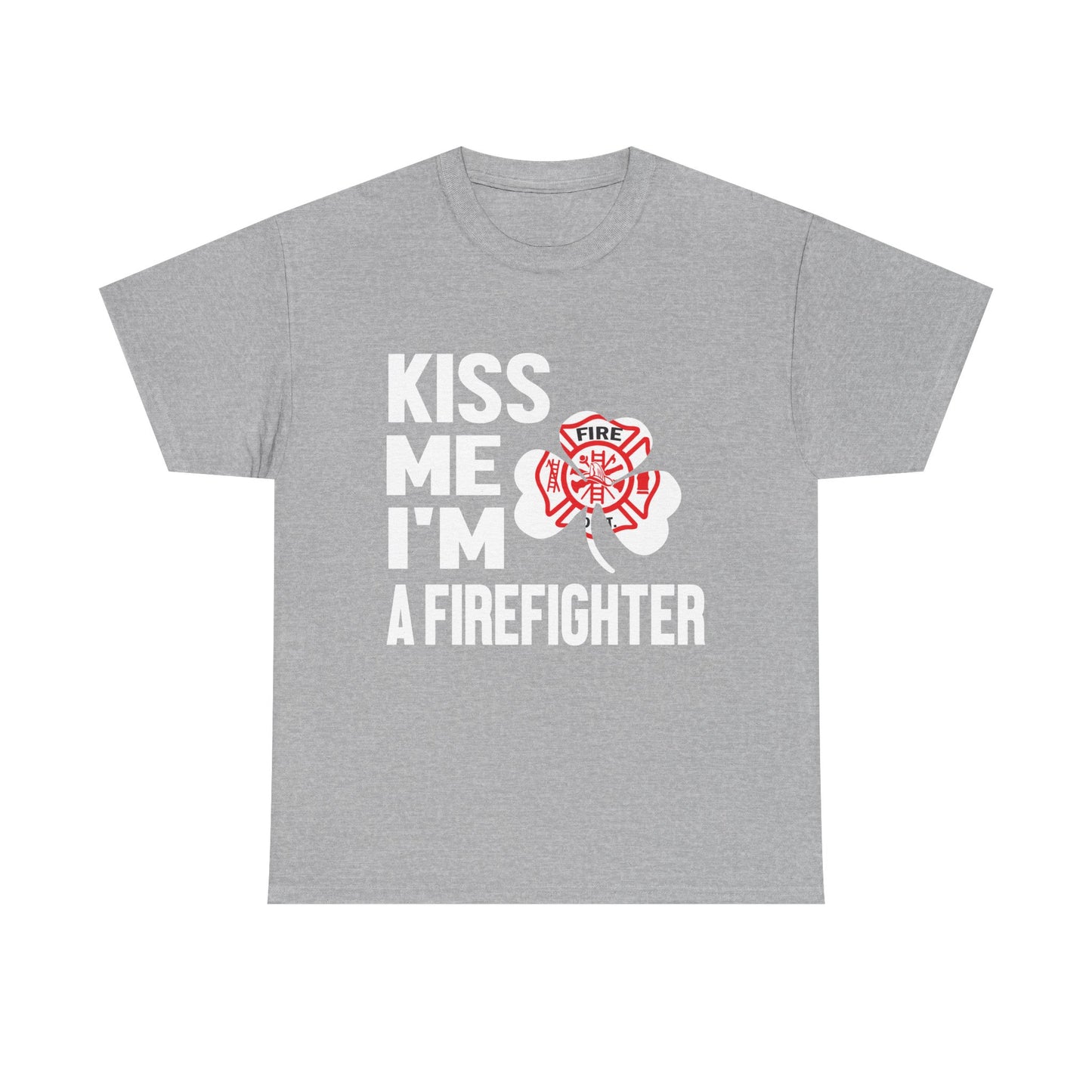 Kiss Me I'm Firefighter St.Paddys Day Unisex Heavy Cotton Tee