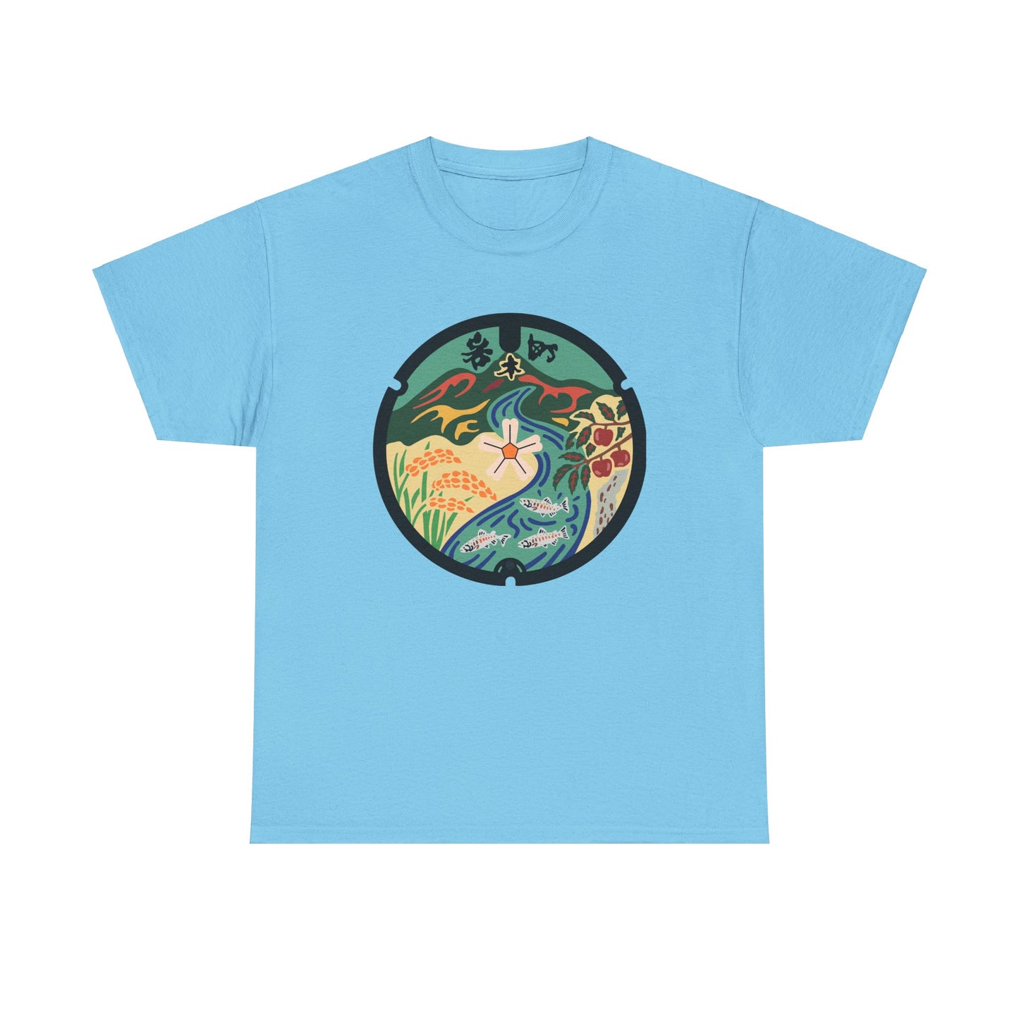 Hirosaki Aomori Japan Manhole - Mt. Iwaki & Local Treasures Manhole Unisex Heavy Cotton Tee