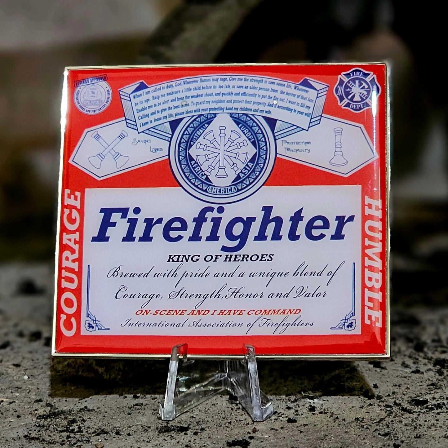 Beer Coin 3" All American Firefighter Front and an Irish Stout Engineer Back