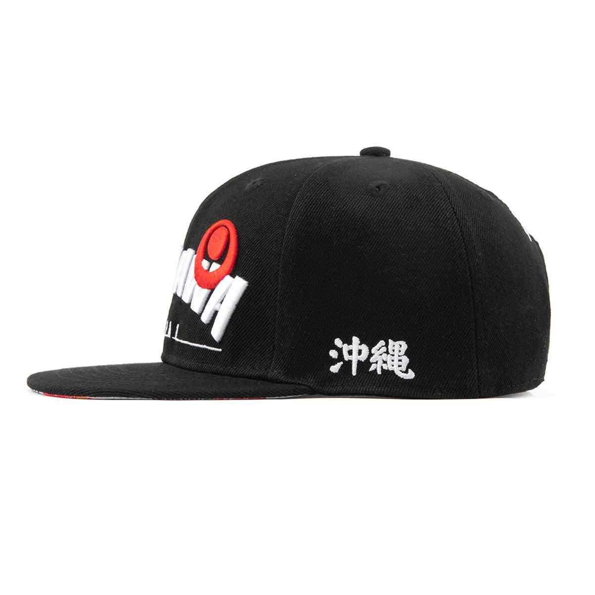 Black Okinawa Embroidered Skate 6 Panel Hat - 58 Designs LLC