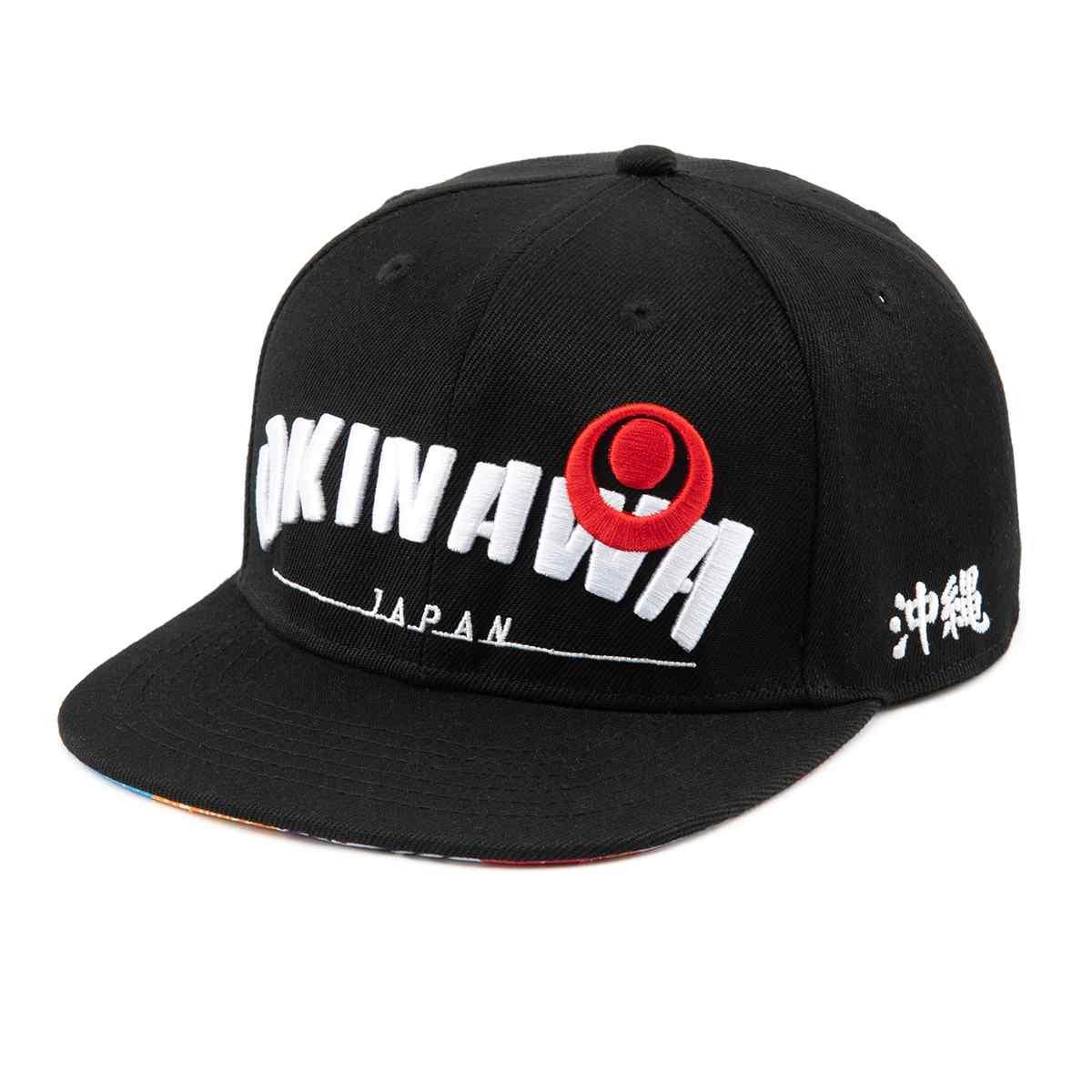 Black Okinawa Embroidered Skate 6 Panel Hat - 58 Designs LLC