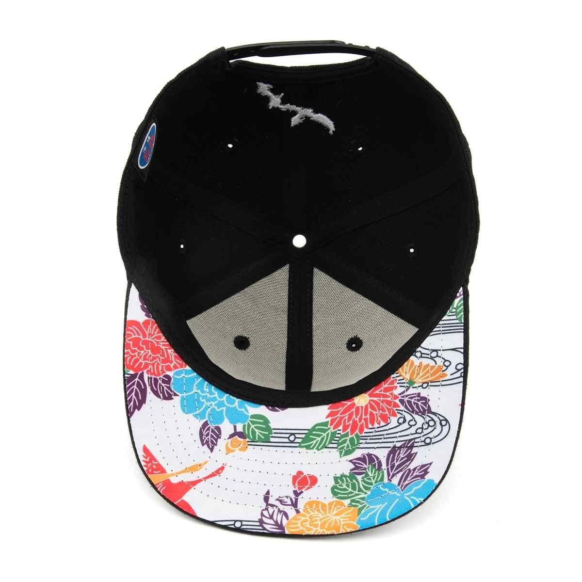 Black Okinawa Embroidered Skate 6 Panel Hat - 58 Designs LLC